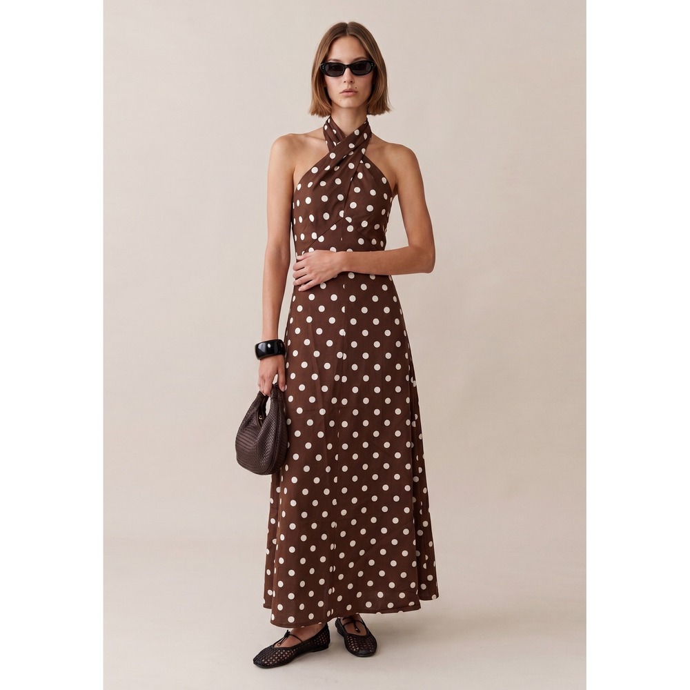 Few Moda The Noelle Dress in Brown Polka Dot / Size XS/Still in Manufacturer Bag